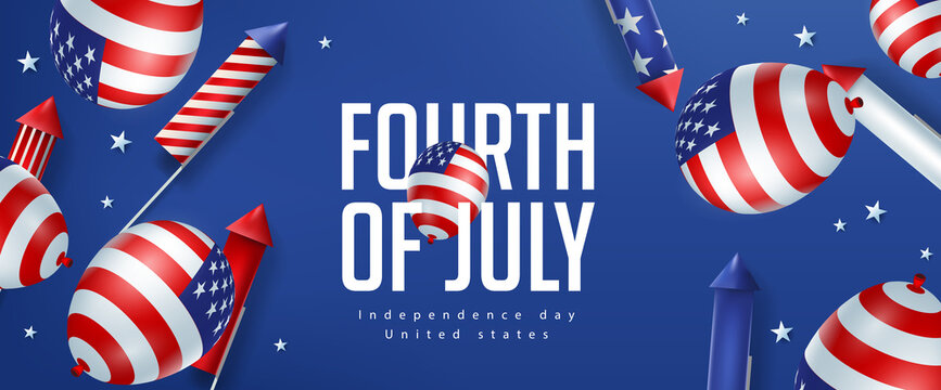 Independence day USA banner template rockets for fireworks and balloons background.4th of July celebration poster template.fourth of july vector illustration .
