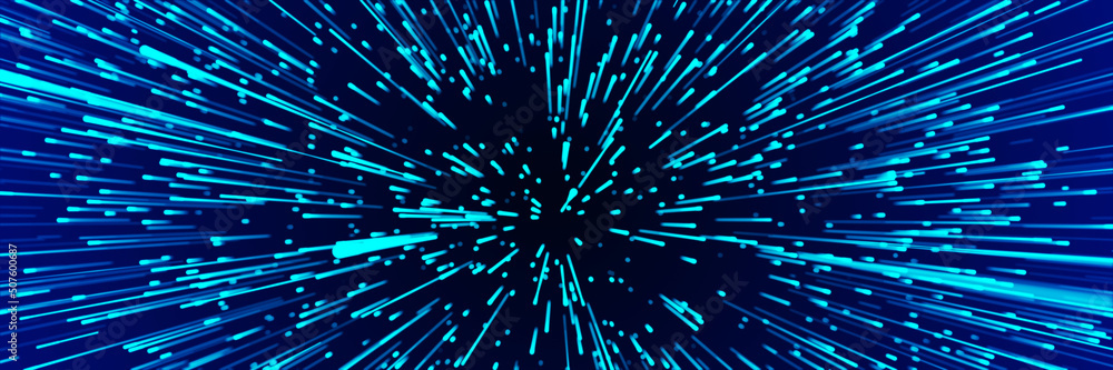 Poster abstract data flow space. light rays. explosion effect. sci-fi motion wallpaper. 3d rendering.