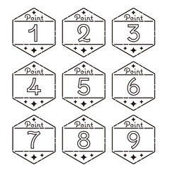 六角形の数字アイコンセット　1〜9　POINT（モノクロ）