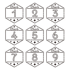 六角形の数字アイコンセット　1〜9　CHECK（モノクロ）