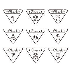 Obraz premium 三角形の数字アイコンセット 1〜9 CHECK（モノクロ）