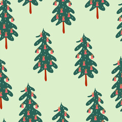 Christmas seamless pattern. Winter print. Hand drawn colorful vector.
