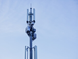 Detailed view of the mobile terrestrial telecommunications repeater antenna equipped with the latest 4G and 5G technologies