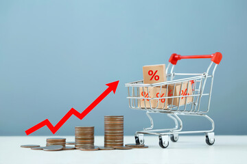 Inflation and the economic crisis. Financial market crash. The red arrow on the chart is pointing...