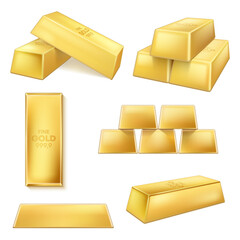 Collection realistic golden bars front side top view vector banking financial success