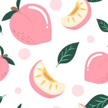 seamless pattern peach fruits and leaf	