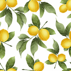Ripe lemon with branch seamless pattern 