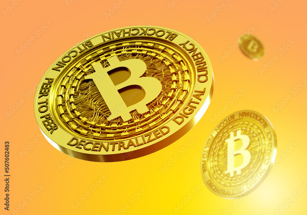 Poster bitcoin coins. falling blockchain money. concept reducing cost bitcoin. fall in value cryptocurrenci