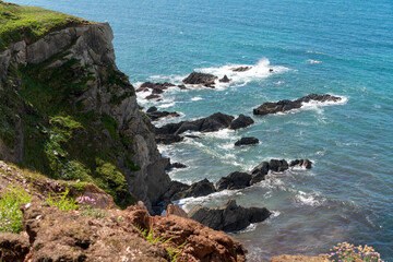 Fototapeta na wymiar Wild rocky coast near Thurlestone in Devon