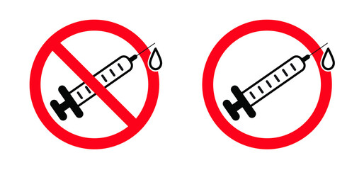 Stop no Needle spiking line pattern icon or pictogram. People, person are drugged through their drinks. Syringe injection logo. Drugs in the drank. Cartoon vector drawing