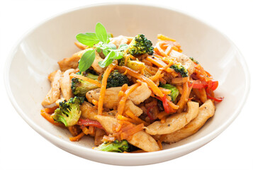 Chicken stir fry with sweet potato noodles.