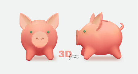 3D colorful piggy bank isolated on white.