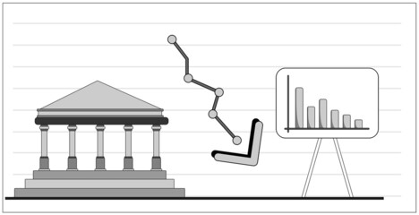 Financial collapse, state of bankruptcy and economic growth fall signs of depression and recession in the world concept line art illustration 