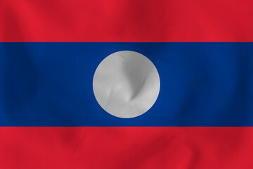 Flag of Laos. It is a panel with three horizontally arranged stripes of different sizes.