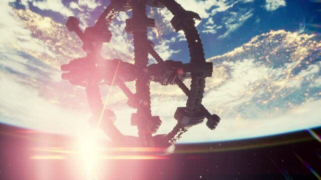 Highly detailed huge spaceship approaching to the Earth