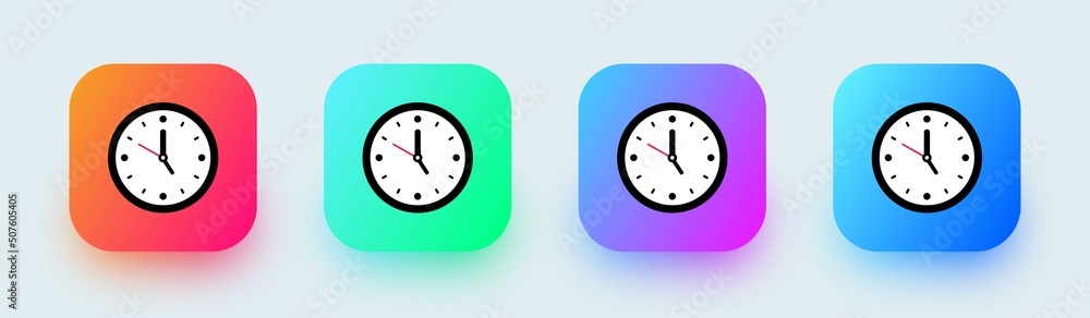 Poster clock icon set in square gradient colors. vector time and clock icon set.