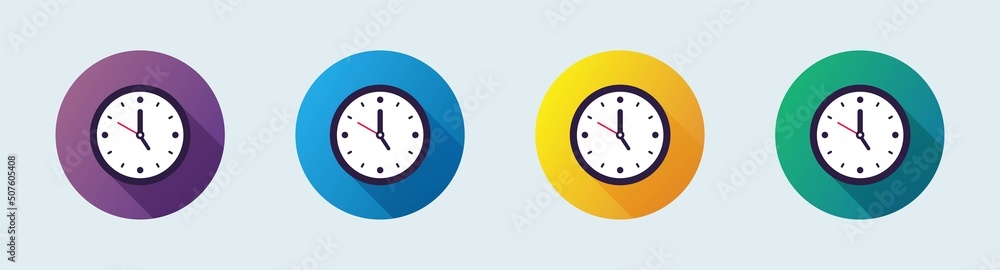 Poster clock icon set in flat design style. vector time and clock icon set.