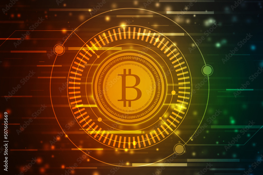 Poster global abstract bitcoin crypto currency blockchain technology world map background illustration