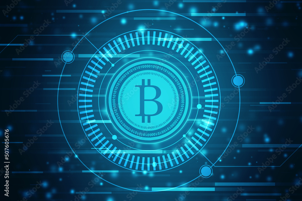 Poster global abstract bitcoin crypto currency blockchain technology world map background illustration