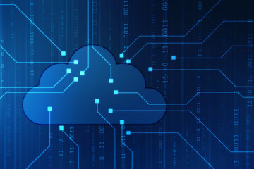 2d illustration of Cloud computing, Digital Cloud computing Concept background. Cyber technology, internet data storage, database and data server concept