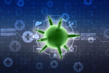 3d rendering Virus bacteria cells in digital background, Medical and Healthcare background
