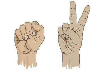 Male hand showing victory and unity sign isolated on white background.