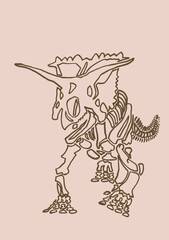 Graphical vintage sketch of triceratops attacking, vector illustration, lined drawing © Алексей Воробьёв