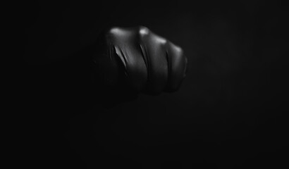 Background of hands in black gloves. Horror and hand monsters. Black hand gestures.