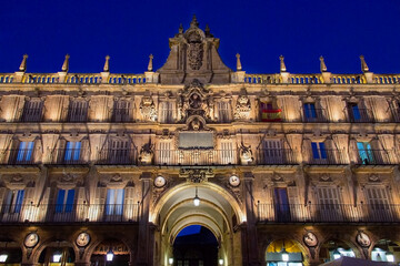 The Royal Pavillion in the Plaza Major in the city of Salamanca in the Castilla-y-Leon region of central Spain. - obrazy, fototapety, plakaty