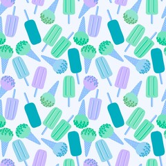 Summer seamless cartoon ice cream pattern textiles and packaging and gifts and linens and kids and wrapping paper