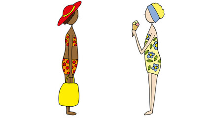 women going to the beach and eating ice cream