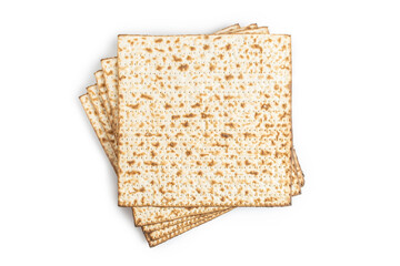 Matzah for Jewish holiday Pesach on white background.