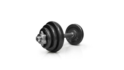 Obraz na płótnie Canvas Metal dumbbells. Front view isolated on white background. Gym, fitness and sports equipment symbol.