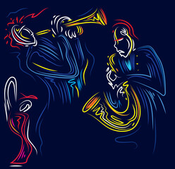 Abstract Jazz Band, colorful Lines Sketch (vector Art)