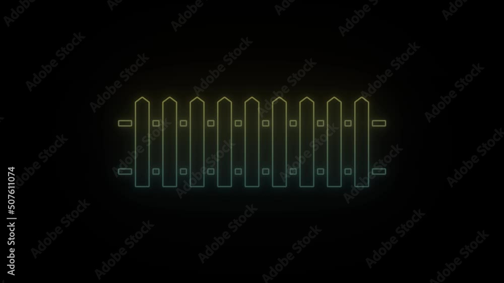 Poster glowing neon heater icon on black background. fencing of the adjacent territory. 4k video animation 
