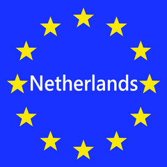 Flag of European Union with Netherlands. EU Flag. Country border sign of the of Netherlands. Vector illustration.