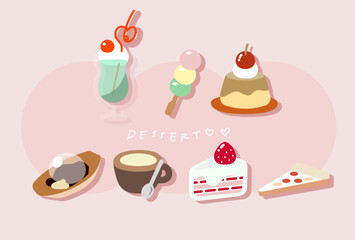 set of cakes and desserts