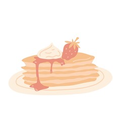 Pancakes dessert with strawberry. Vector illustration