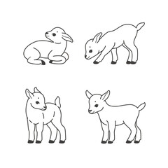 Cartoon goat flat icon. Сute animals set of icons.