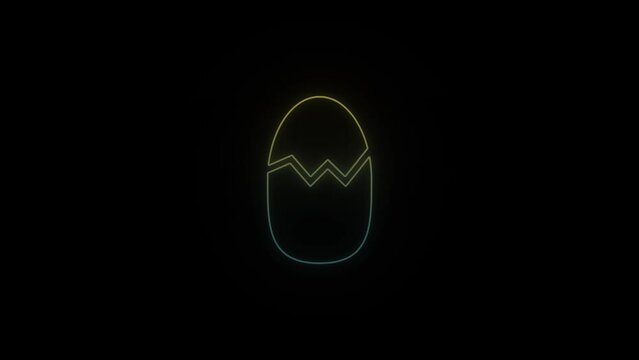 Glowing neon easter egg icon on black background. easter egg. cracked egg on Easter cake. 4K video animation for motion graphics and compositing.