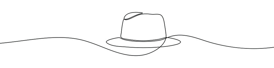 Continuous line drawing of panama hat. Panama hat one line icon. One line drawing background. Vector illustration. Panama hat black icon