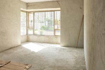 Unfinished apartment interior in a morning