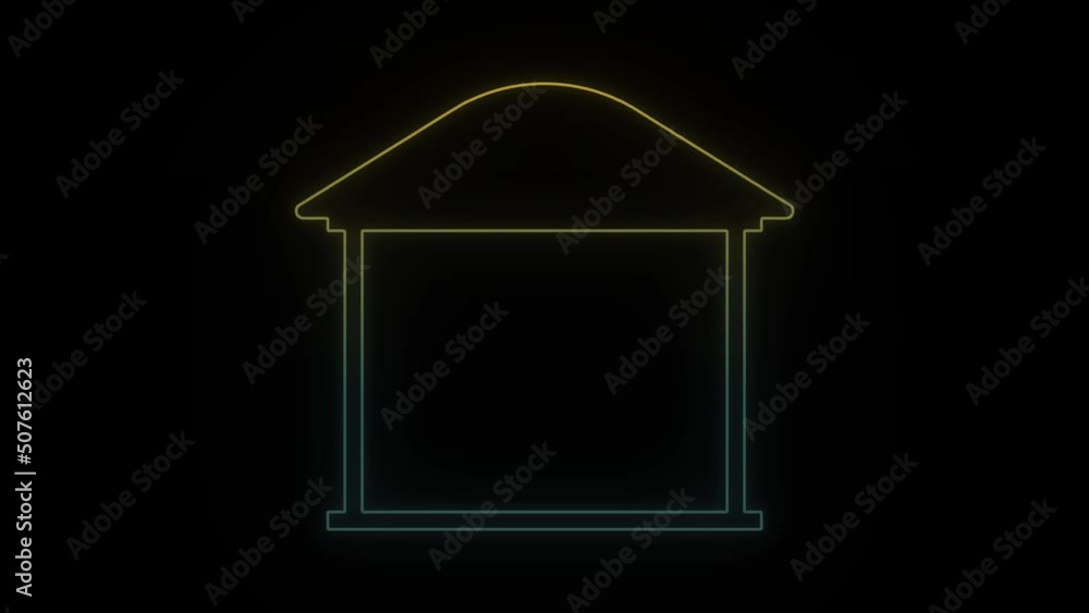 Poster glowing neon storage icon on black background. warehouse for storage of products and goods. 4k video