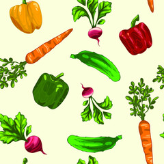 Set of hand drawn vegetables Seamless pattern