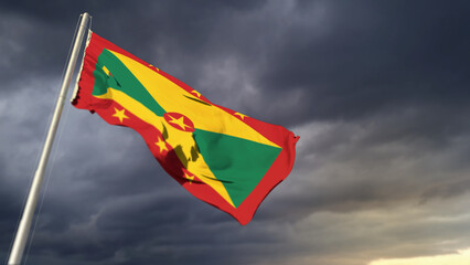 nice Grenada flag on heavy dark clouds backdrop - abstract 3D illustration