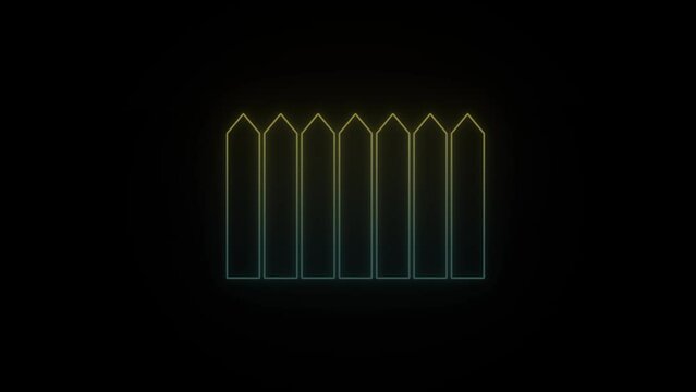 Glowing neon fence icon on black background. wooden fence for fencing the yard. 4K video animation for motion graphics and compositing.
