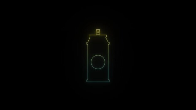 Glowing neon paint bank icon on black background. spray of paint for repair work, graffiti. 4K video animation for motion graphics and compositing.