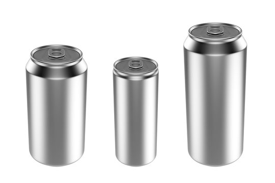 Aluminium beer and slim soda can mock up blank template. Juice, soda, beer jar blank isolated on white background. Aluminum can for design. Realistic aluminum cans. 3D rendering