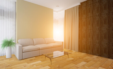 Modern meeting room. 3D rendering.. Sunset.