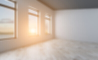 Modern meeting room. 3D rendering.. Sunset. Abstract blur phototography.